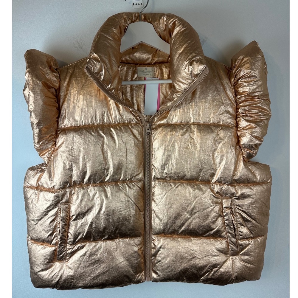 SIMPLY SOUTHERN Metallic Gold Puffy Vest Lightweight Zip Front NWT XL/XXL